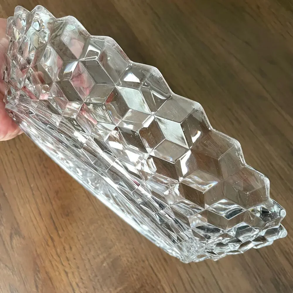 Fostoria American Clear Glass Oval Dish Bowl Serving Cubist Starburst Diamond